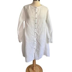 Embellish 100% Linen White Relaxed Fit  Shirt Dress Made In India Size Small